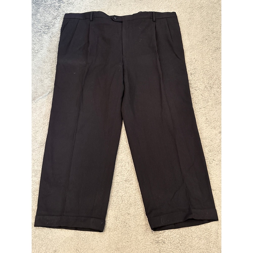 Joseph & Feiss Mens 44 Black 100% Wool Pleated Cuffed Dress Pants Trousers